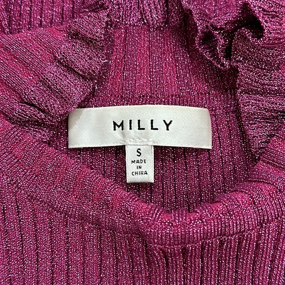 Milly Metallic Mock Neck Stretch Knit Sleeveless Top - Picture 3 of 4